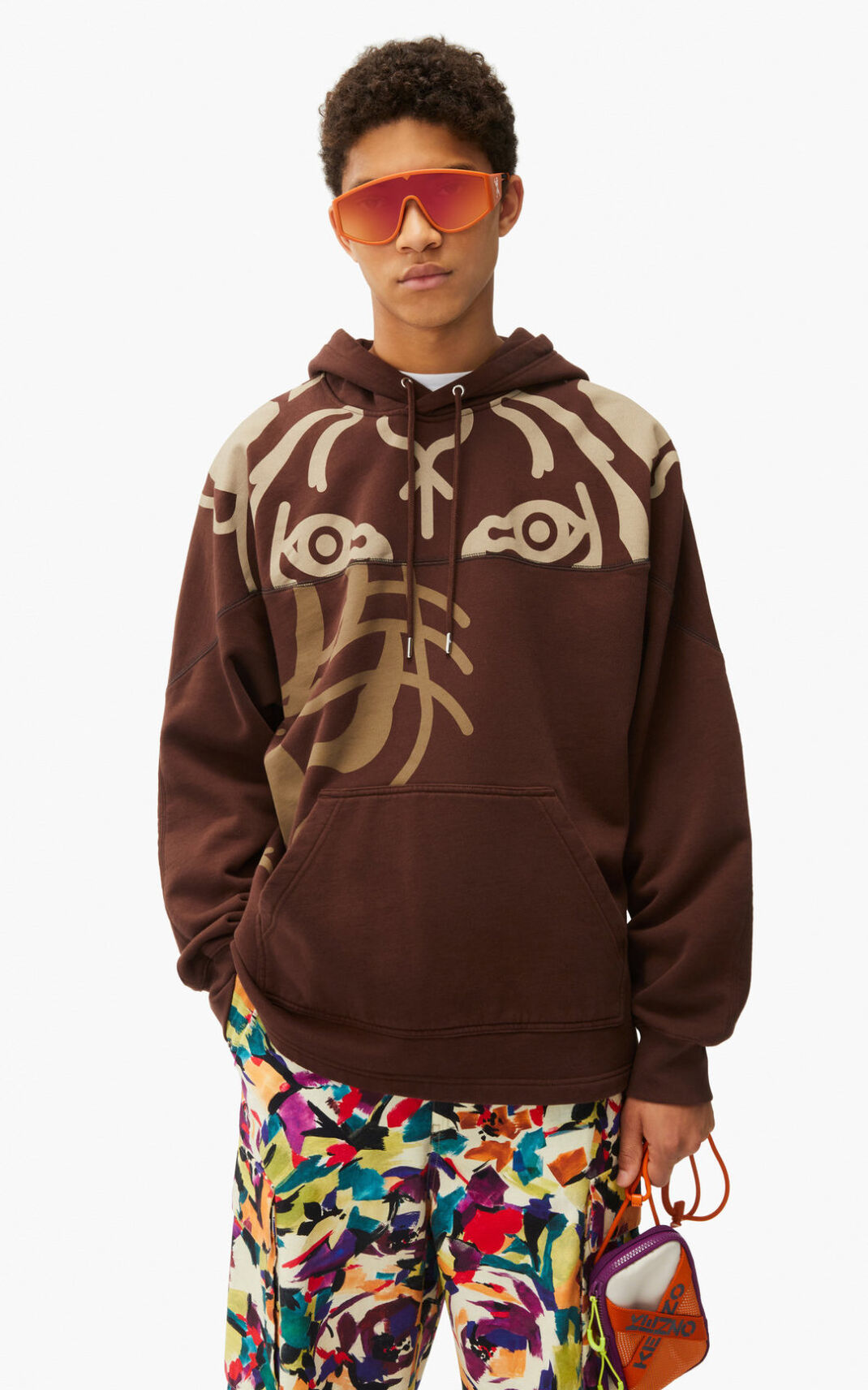 Sweat A Capuche Kenzo Homme K Tiger Marron Foncé YATLS-4289